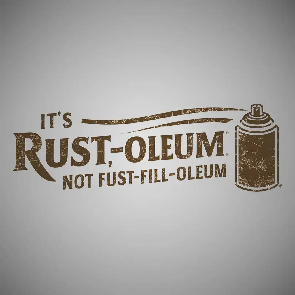 a logo design,with the text "It's Rust-Oleum, not Fust-Fill-Oleum.", main symbol:Rustic spray paint can,Moderate,clear background