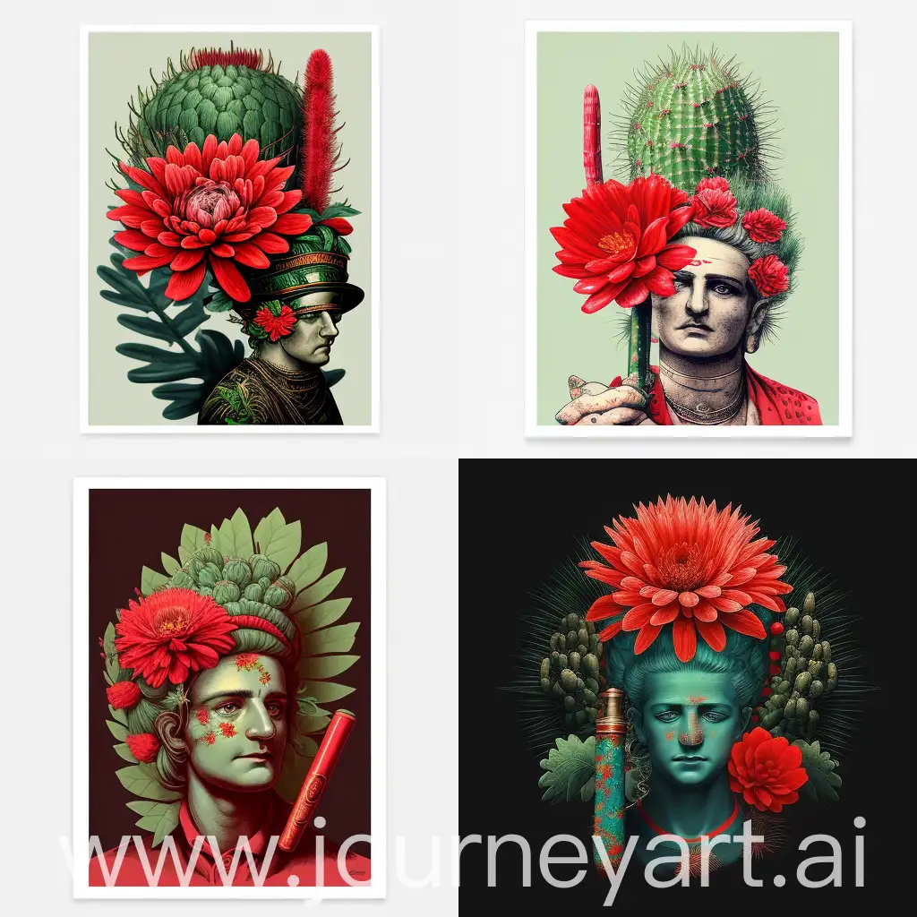 Cactus with a cigar and a headband with a scarlet chrysanthemum