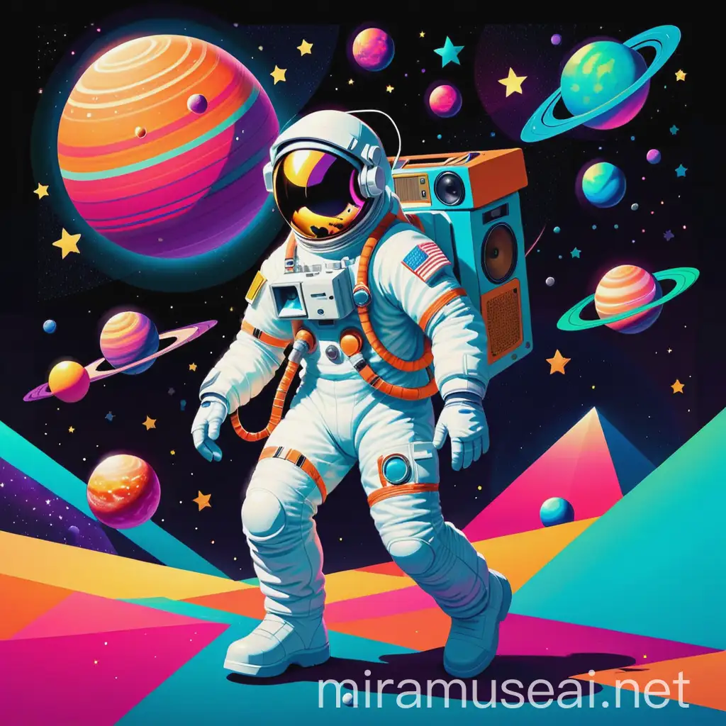 80s Pop Art Astronaut with Boombox in Outer Space