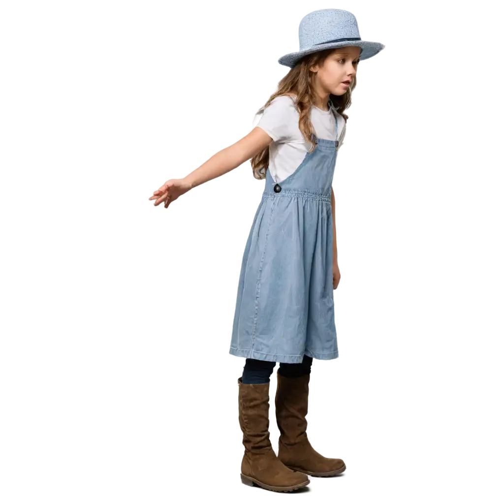Young-Girl-in-Hat-Boots-Dress-and-Trousers-PNG-Drawing-Concept