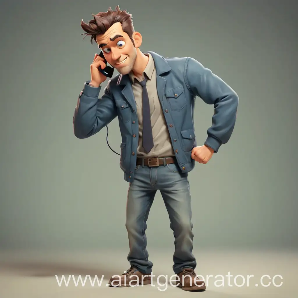 Playful-Cartoon-Man-Confused-with-Phone