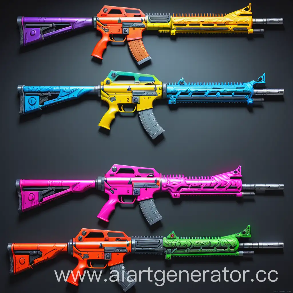 Colorful-Modern-Weaponry-Displayed-in-Bright-Paint