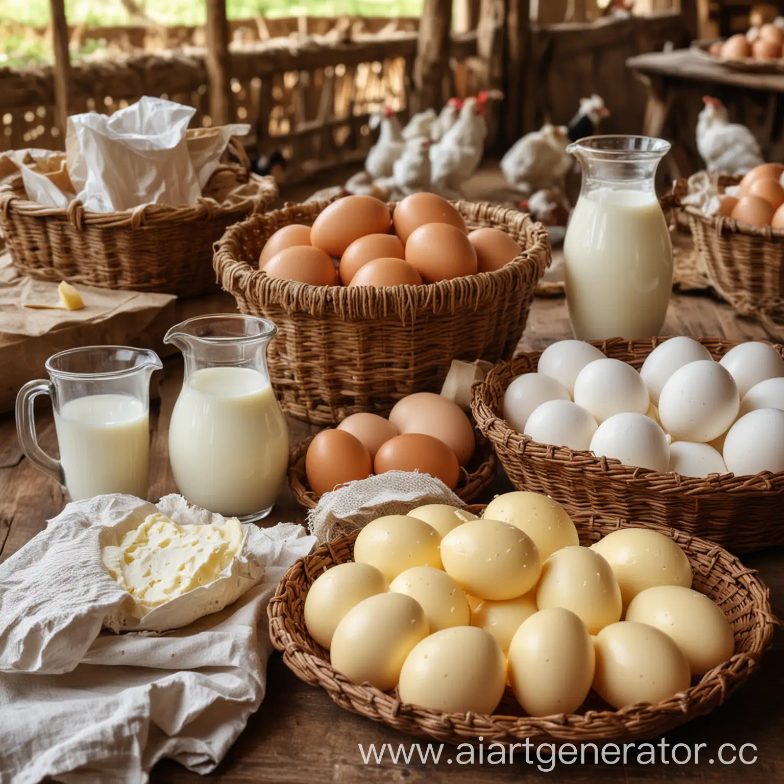 Farmhouse-Breakfast-Spread-with-Fresh-Cheese-Milk-and-Eggs