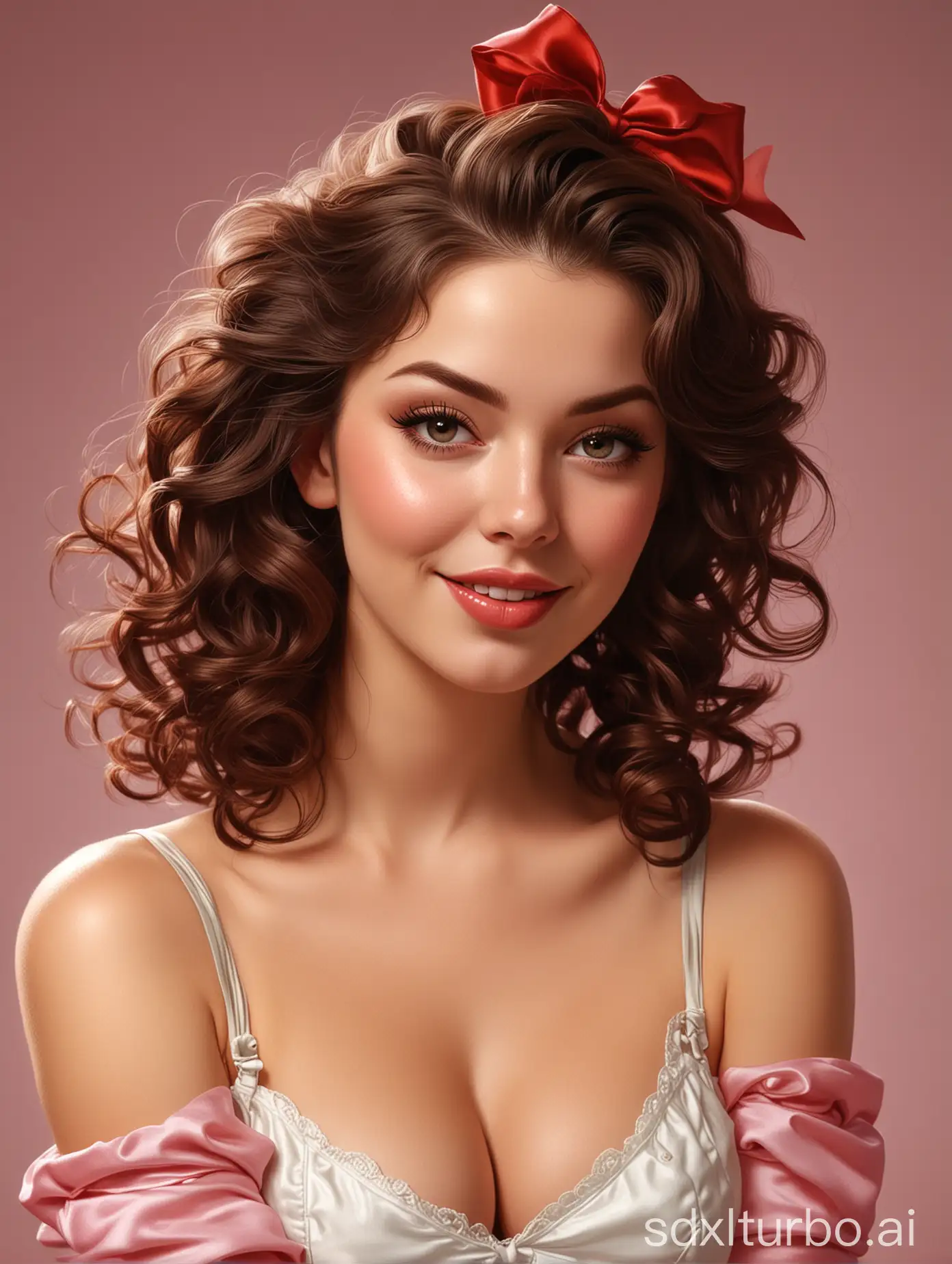 a woman sitting legs wide open, masuimi max, submissive, curly blond, photorealiste,  wicked, often described as flame-like, curvaceous. detailed expression, broomstick, porcelain white face, dominant, girl pinup, curls on top, red blush, chest and face, pinup style, in rapture, deep dimples, on a young beautiful woman neck, silky garment, girl in love, daisies, dominant pose, cheerful, a big smile on her face, glamorous hairstyle, very photorealistic, behance favourite, defined cheek bones, lady, natural contour aesthetics!!, perfect face!!, curls on top, high resolution:: gil elvgren, head and shoulders shot, shoulder-length brown hair, very extremely beautiful, dating app icon,  coiffed brown hair, kinkade. award winning, gorgeous digital painting, sexy hot body, inspired by Alberto Vargas, looks like young liv tyler, raspberry, an oil painting of a kitten, rosette, crimson tide, by Thomas Doughty, sarah, dark pin-up style hair, evokes delight, rosette, red hot, knees, bow, eyecandy, seams, realistic cute girl painting, dark pin-up style hair, awarded on cgsociety, with curls, ultrarealistic sweet bunny girl, girl in studio, drawn in the style of mark arian, ( waitress ) girl, 5 0 s, bodypainting,a picture by Zofia Stryjenska