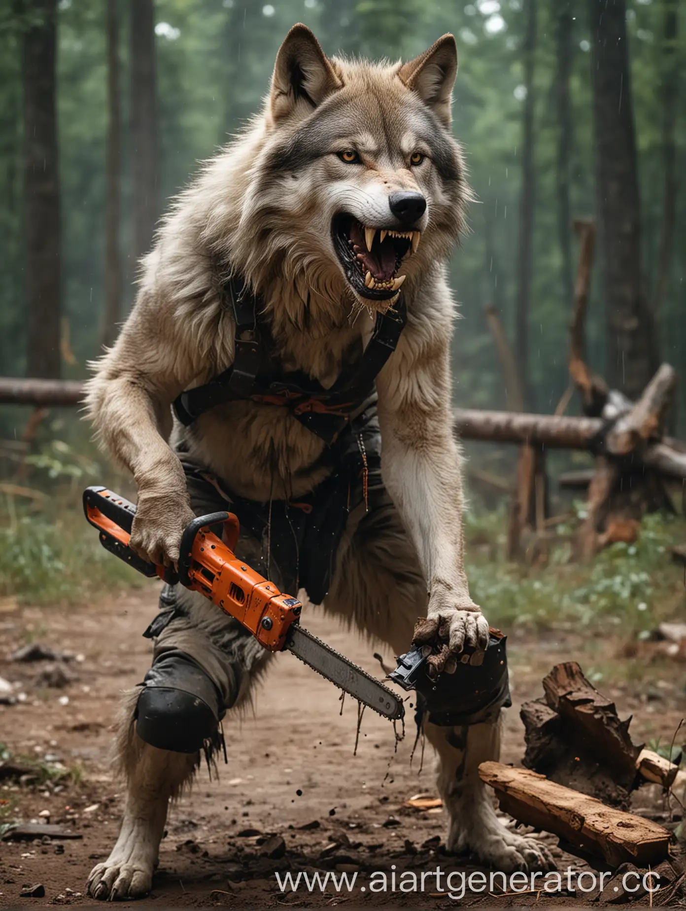 Волк с бензопилой в зубах сражается с мастером кунг-фу