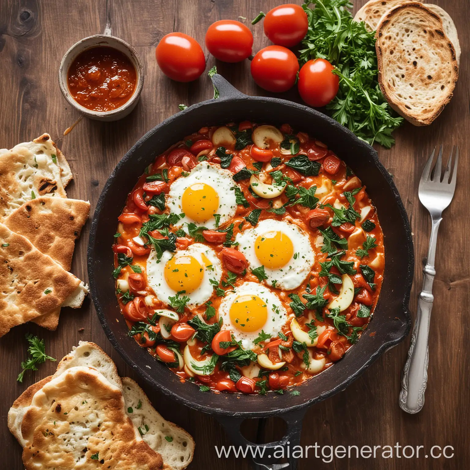 Delicious-Shakshuka-with-Tomatoes-Peppers-and-Eggs-Mediterranean-Cuisine