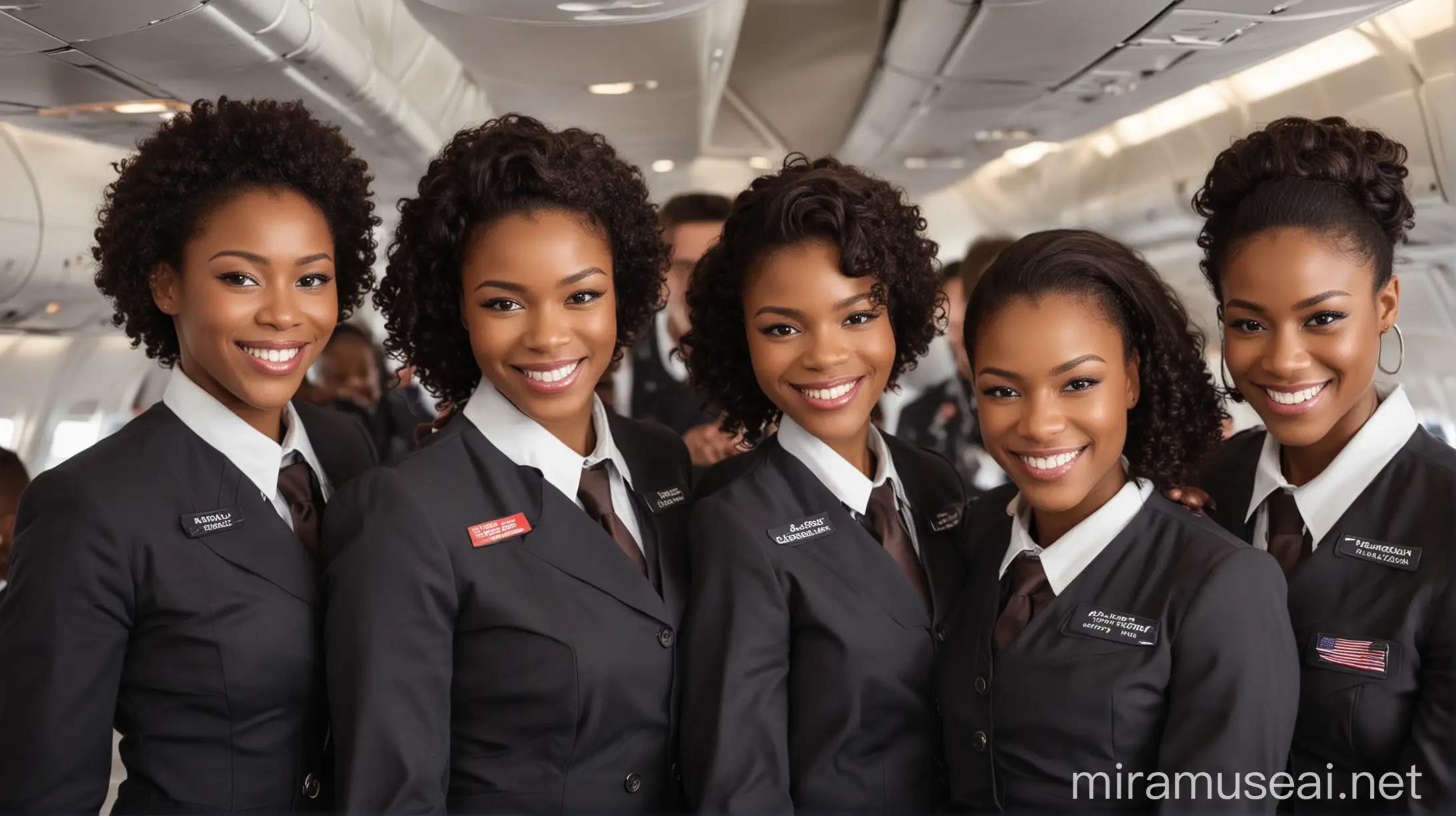 Diverse Group of Joyful Black Flight Attendants