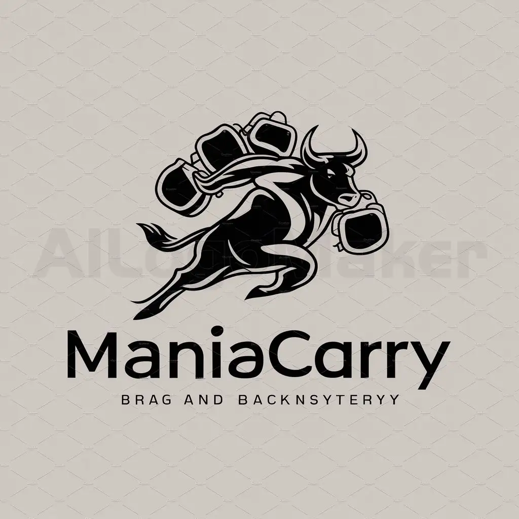 LOGO-Design-For-Maniacarry-Running-Bull-with-Multiple-Bags-in-Bold-Design