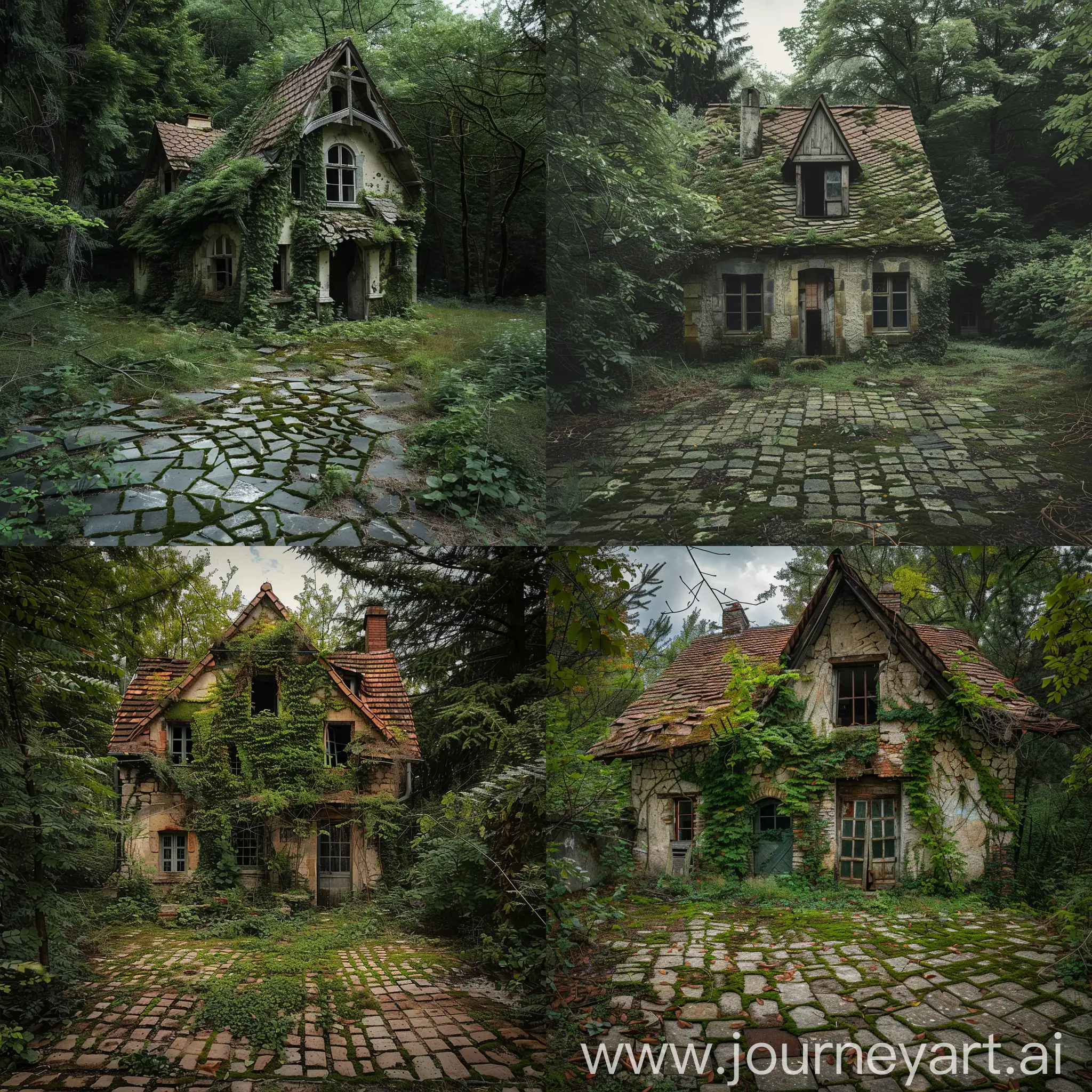 Abandoned-TwoStorey-European-House-Overgrown-with-Moss-and-Greenery