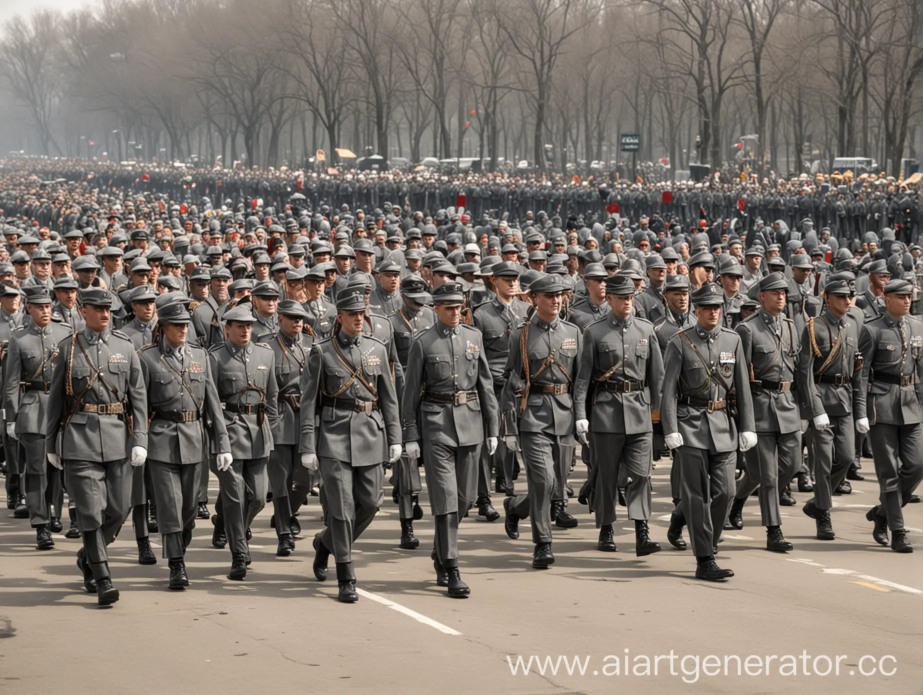 Gray-Uniformed-Troops-Marching-in-Parade