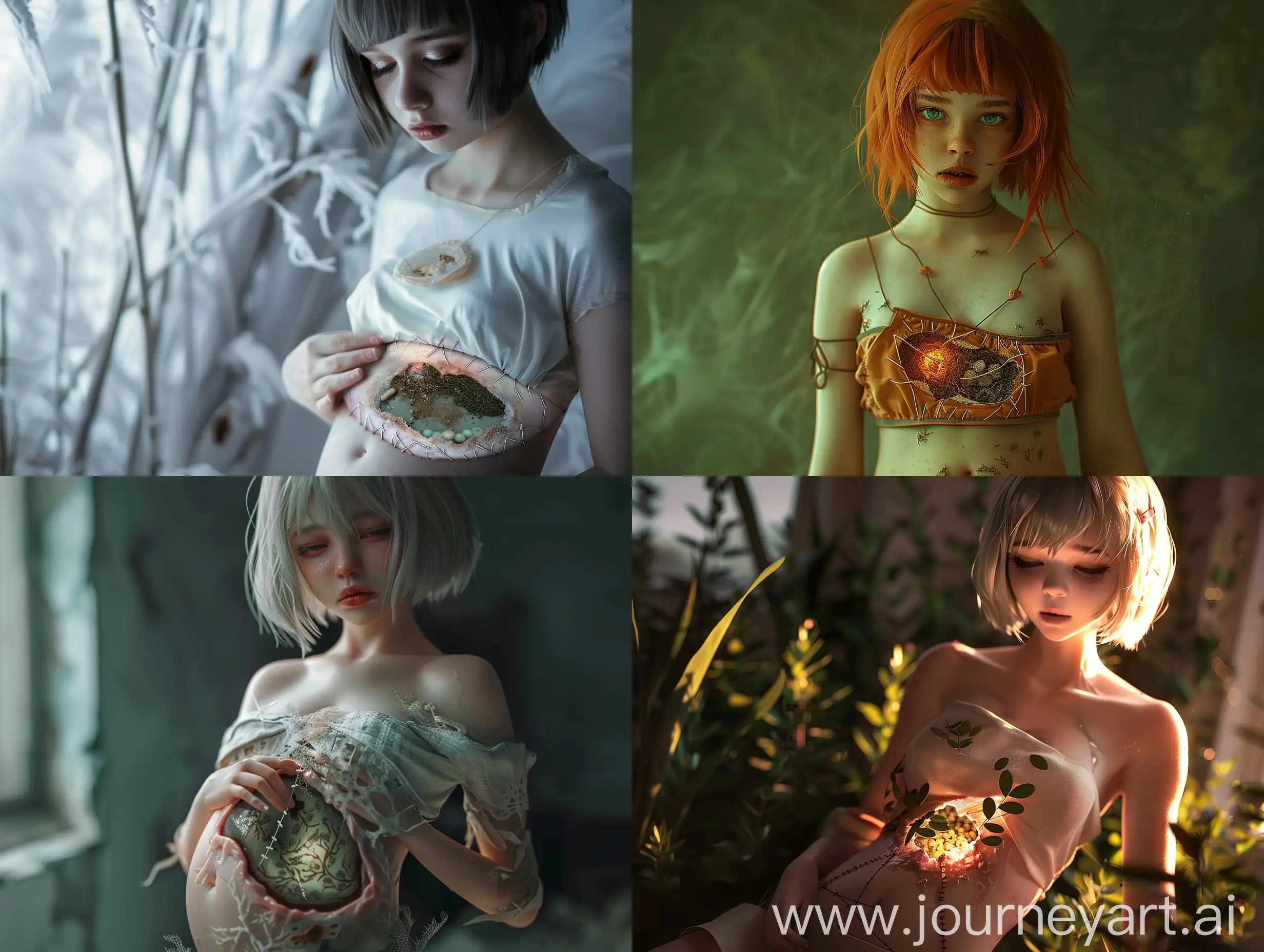 Healing-Process-ShortHaired-Girl-with-Herbal-Medicine-Stitched-Wound