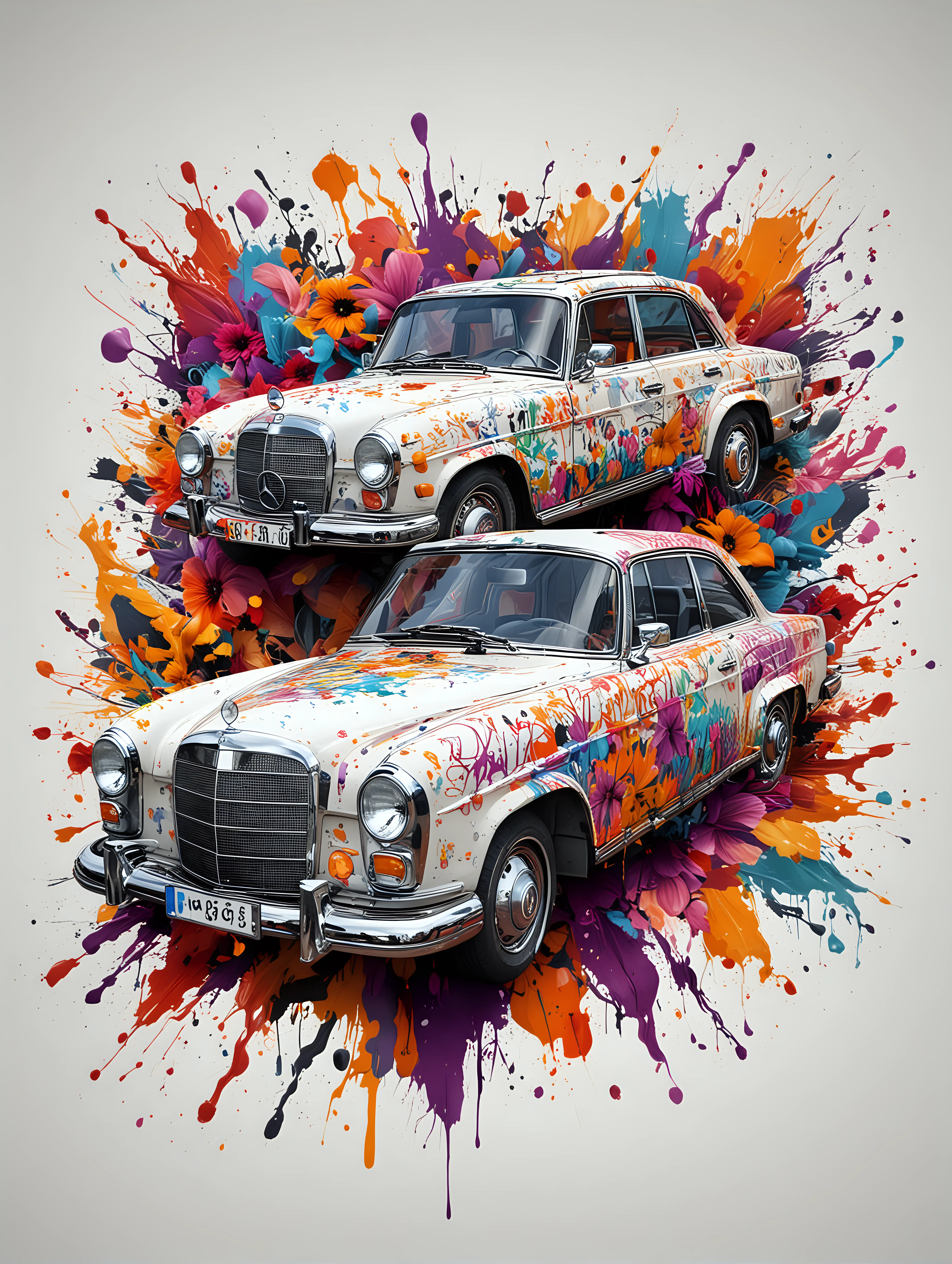 Colorful Abstract Painting with Hip Hop Halloween Floral Theme and 1955 MercedesBenz 300SC Luxury Car on Dead World Background Graffiti Cartoon Art Digital Download