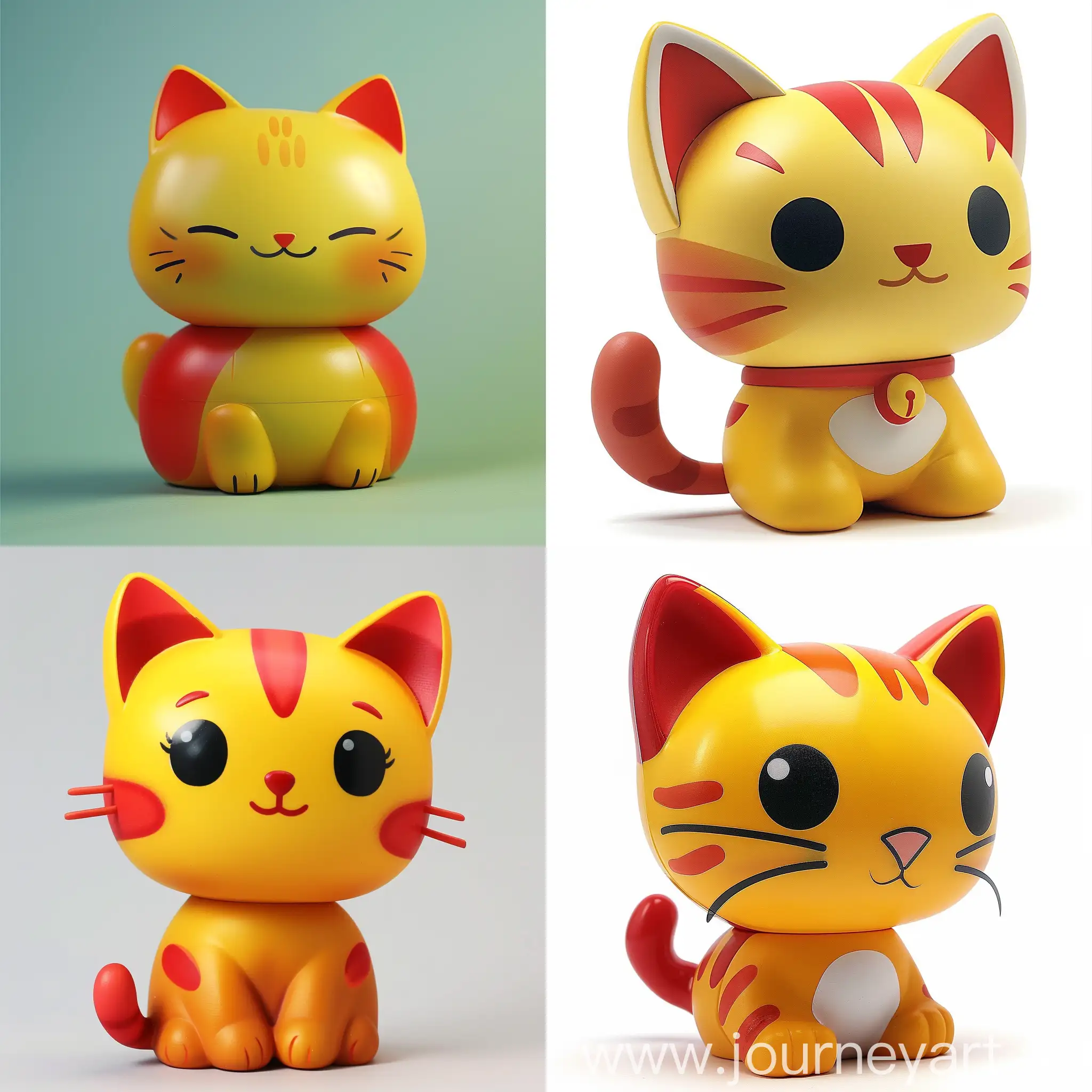 a designer vinyl toy of a cute yellow and red cat