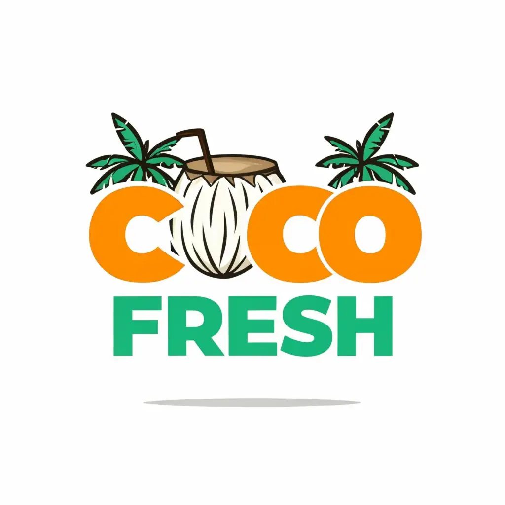 a logo design,with the text "coco fresh", main symbol:coconut,Moderate,be used in drink industry,clear background