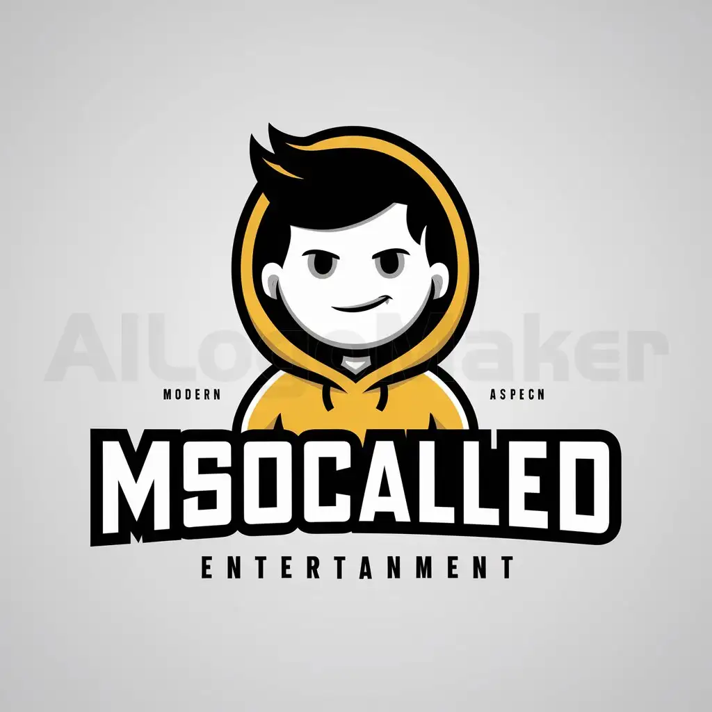 a logo design,with the text "msocalled", main symbol:a boy wearing yellow hoodie white face,Moderate,be used in Entertainment industry,clear background