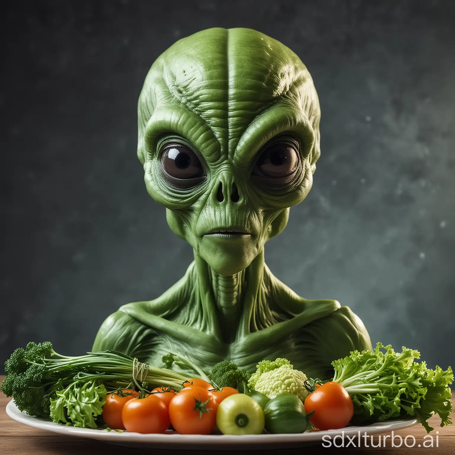 Vegan-Alien-Enjoying-Fresh-Vegetables-in-Cosmic-Garden