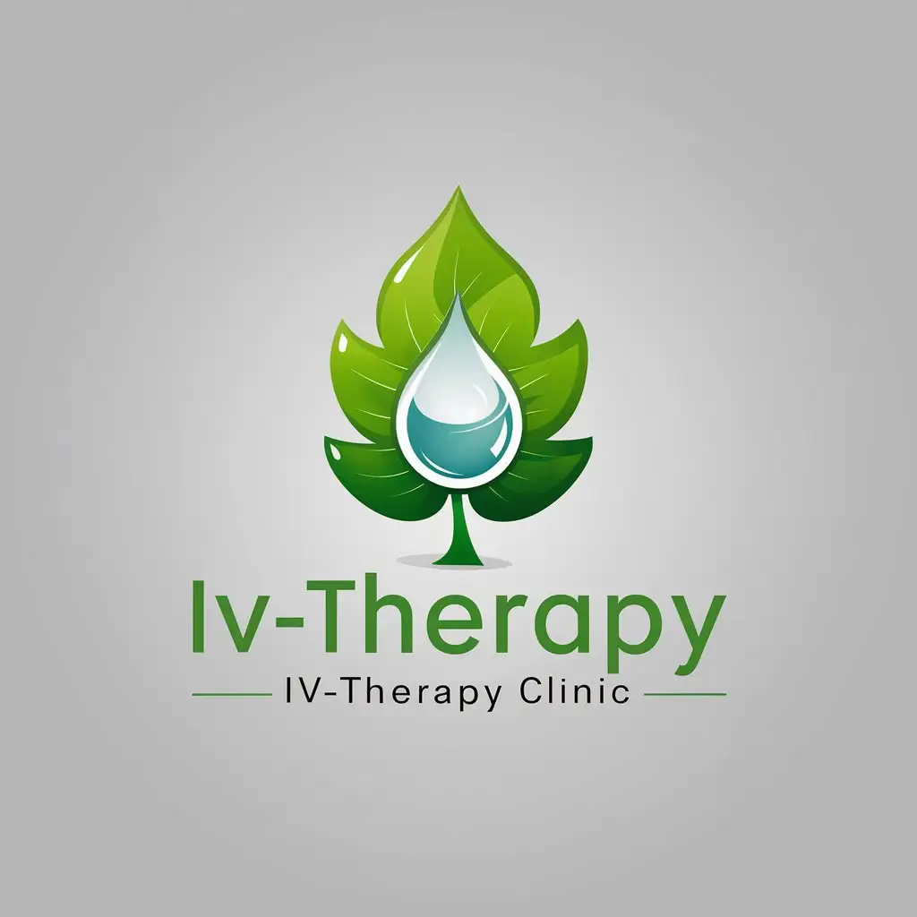 Сгенерирую логотип для клиники IV-терапии по следующим критериям: изображение стилизованного листа дерева с капелькой внутри, символизирующее природное происхождение препаратов и их благотворное воздействие на организм