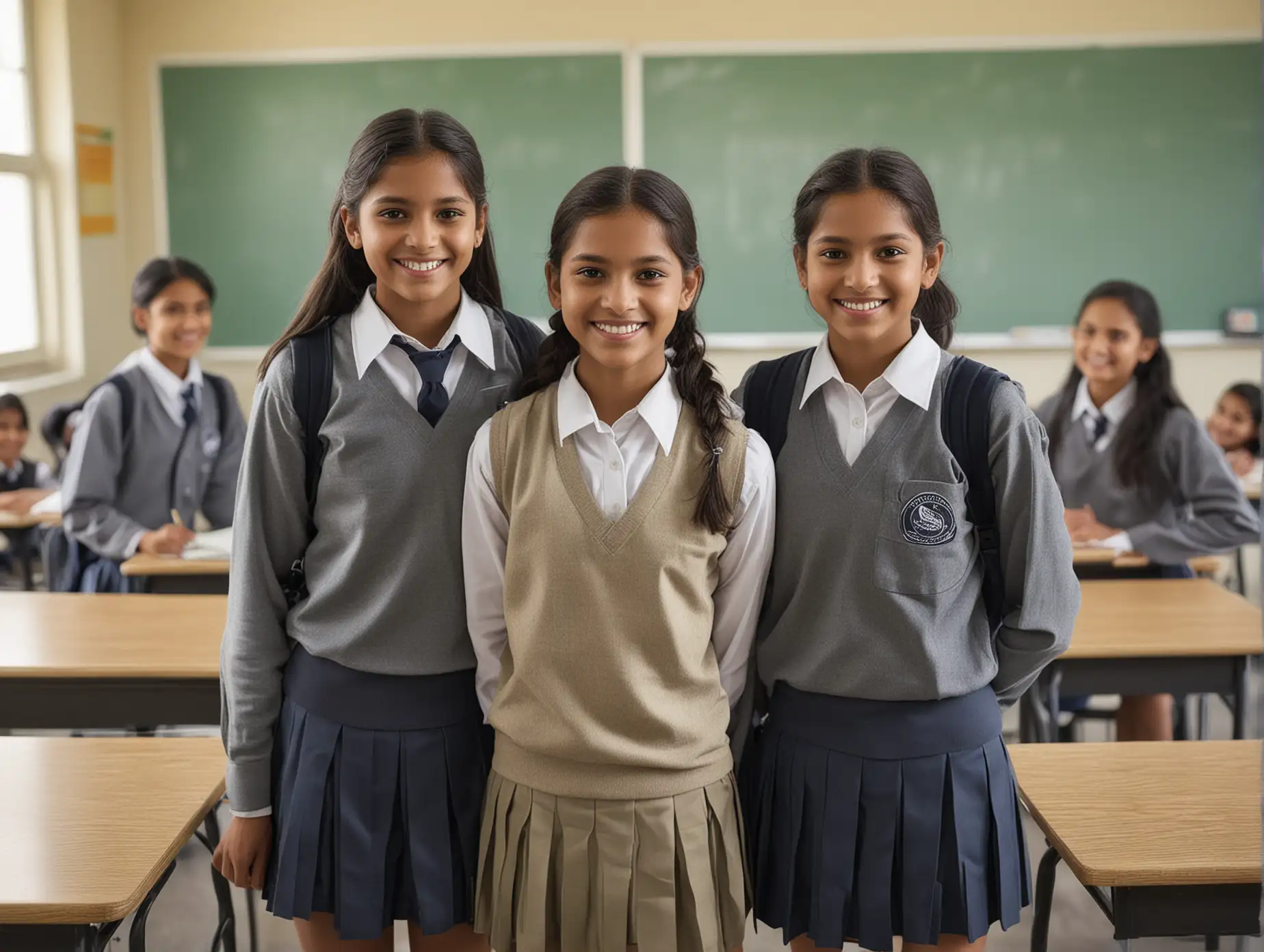 Indian-Schoolgirls-Smiling-in-Classroom-Setting