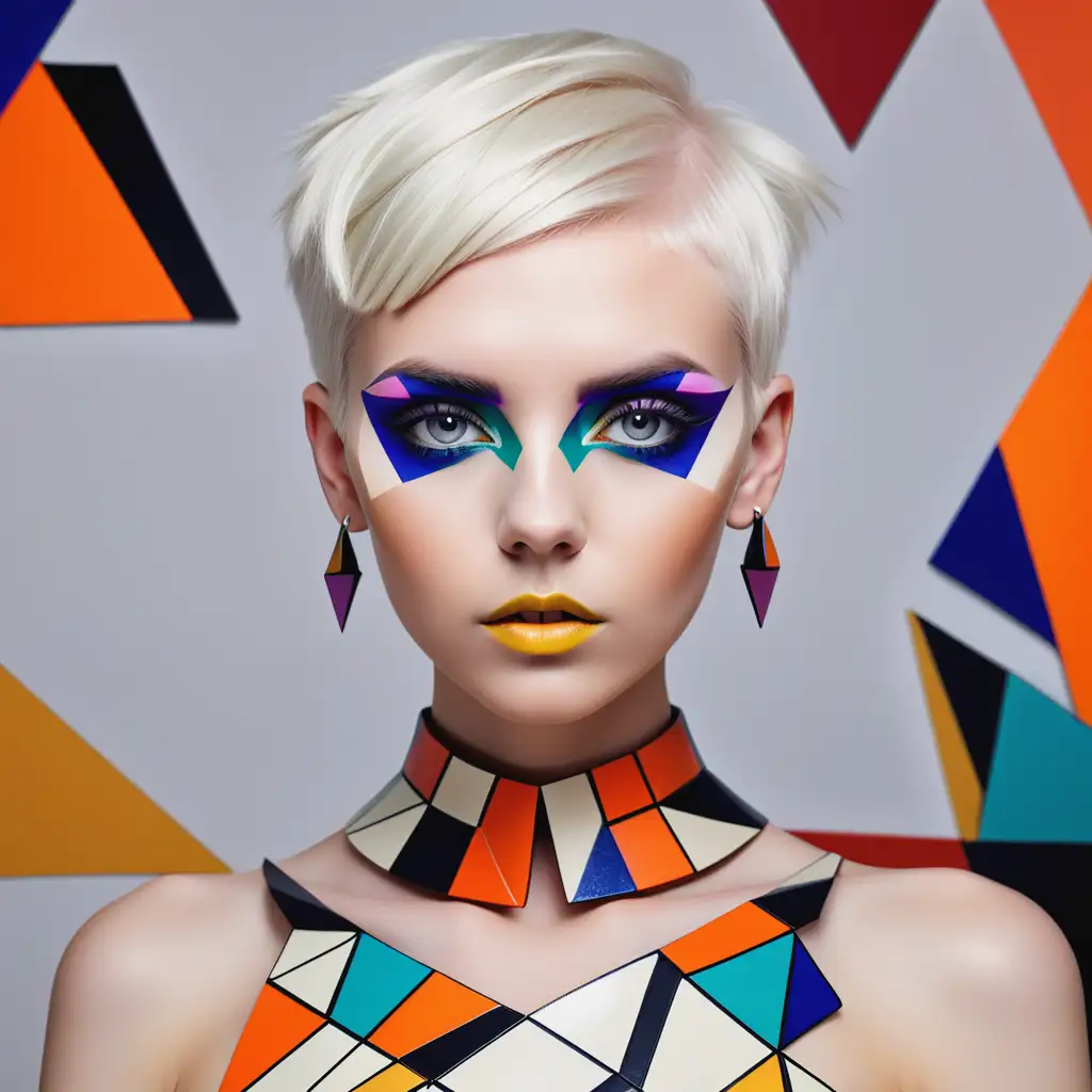 AvantGarde Woman with Abstract Makeup and Geometric Jewelry