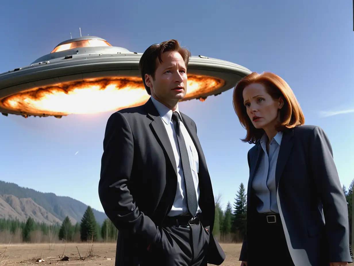 Investigators Mulder and Scully at UFO Crash Site