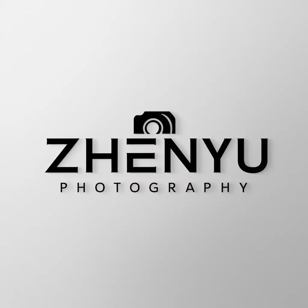 a logo design,with the text "ZhenYu", main symbol:camera lens,Minimalistic,clear background