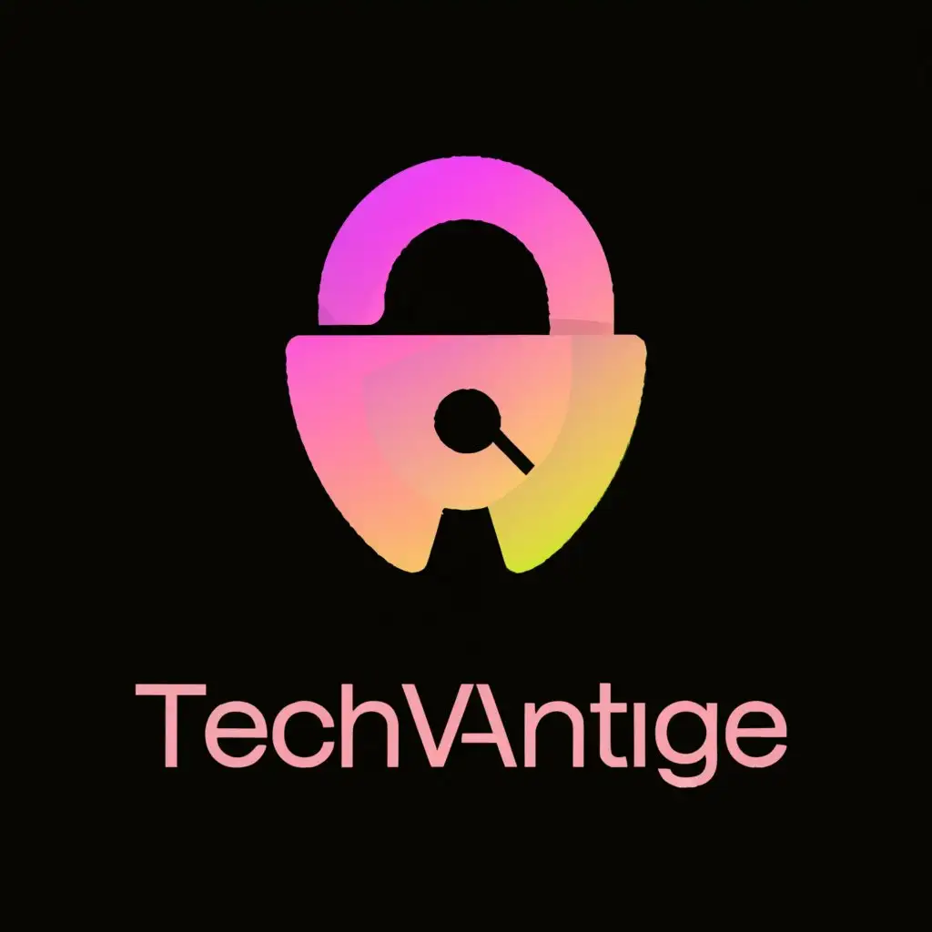a logo design,with the text "TECHVANTAGE", main symbol:WHITE AND hotpink LOCK SYMBOL WITH INFINITY, AI AND CYBER SECURITY WITH black BACKGROUND,Moderate,be used in Technology industry,clear background