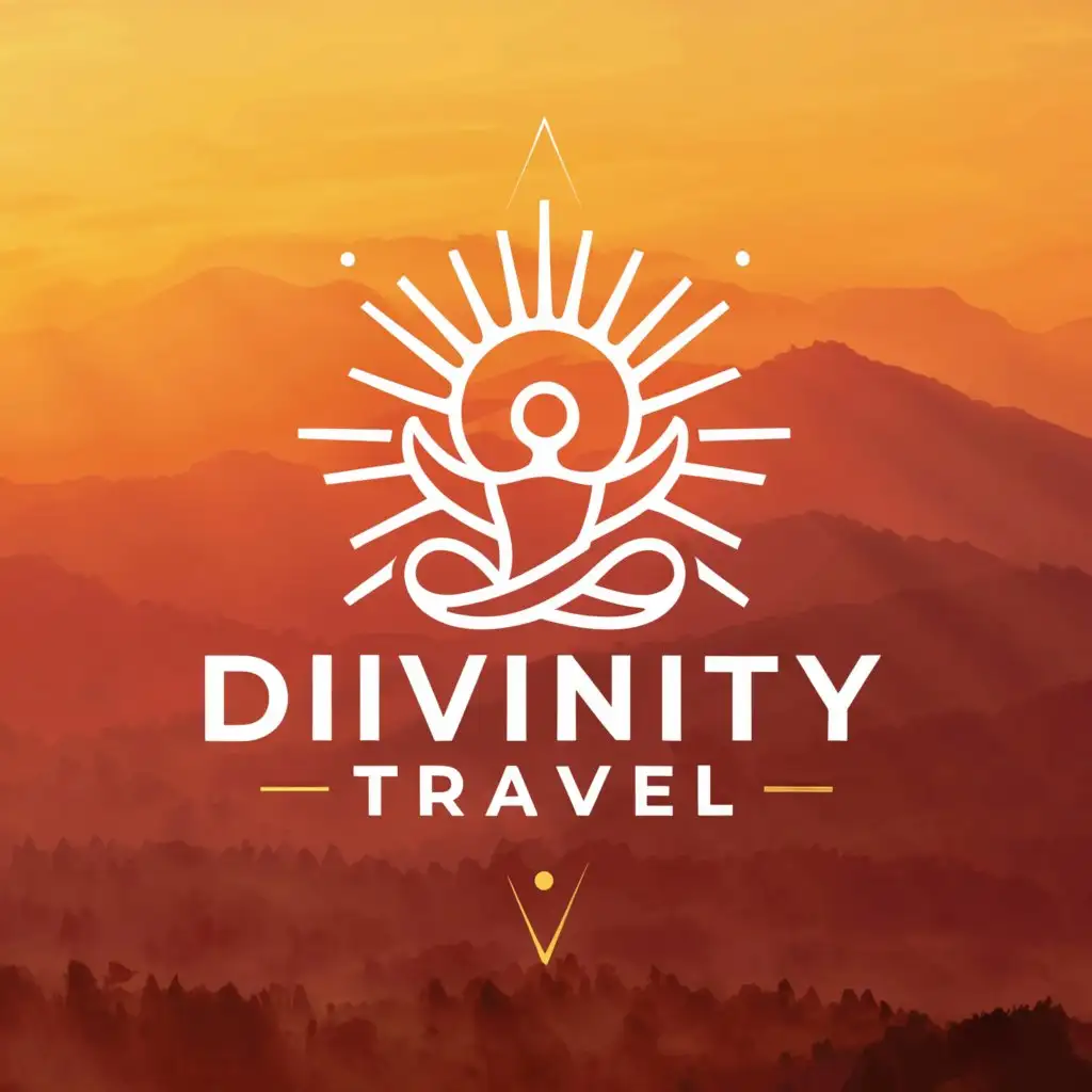 a logo design,with the text "DIVINITY TRAVEL", main symbol:SUN YOGA MENTAL HEALING SPRITUAL,Moderate,be used in Religious industry,clear background