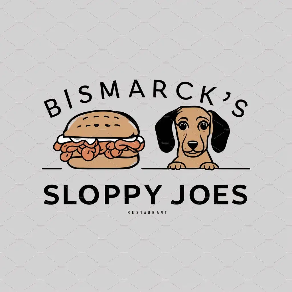 a logo design,with the text "Bismarck's sloppy joes", main symbol:Sloppy Joe sandwich and a dachshund,Moderate,be used in Restaurant industry,clear background