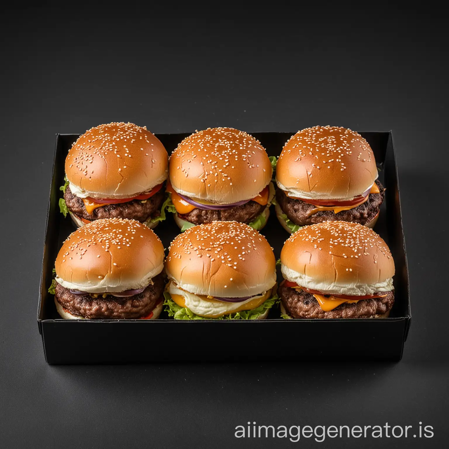 Six-Sliders-Burger-Arrangement-on-Stylish-Black-Platter
