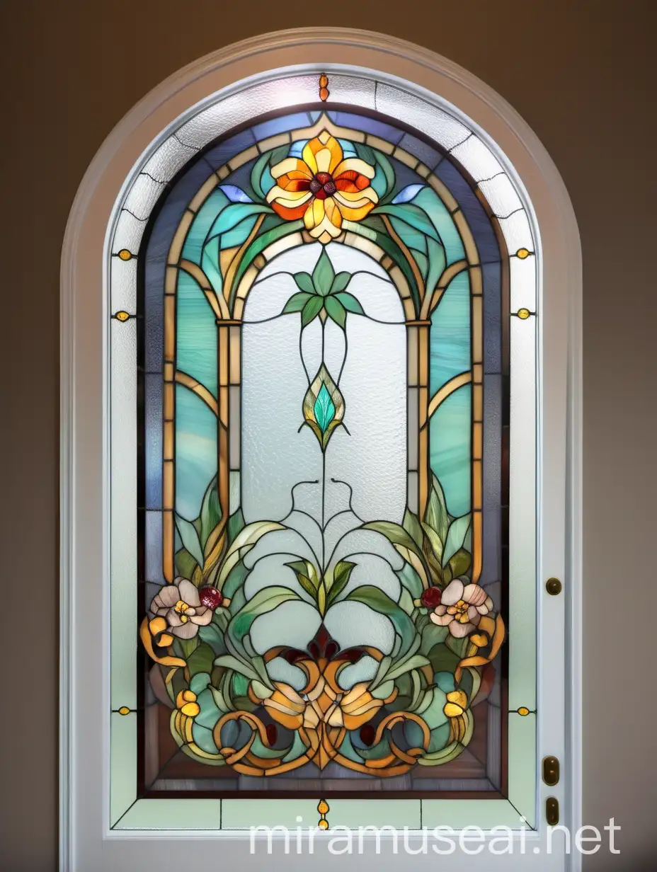 Витраж тиффани на двери в спальне, стиль классика, орнамент, из разноветного стекла