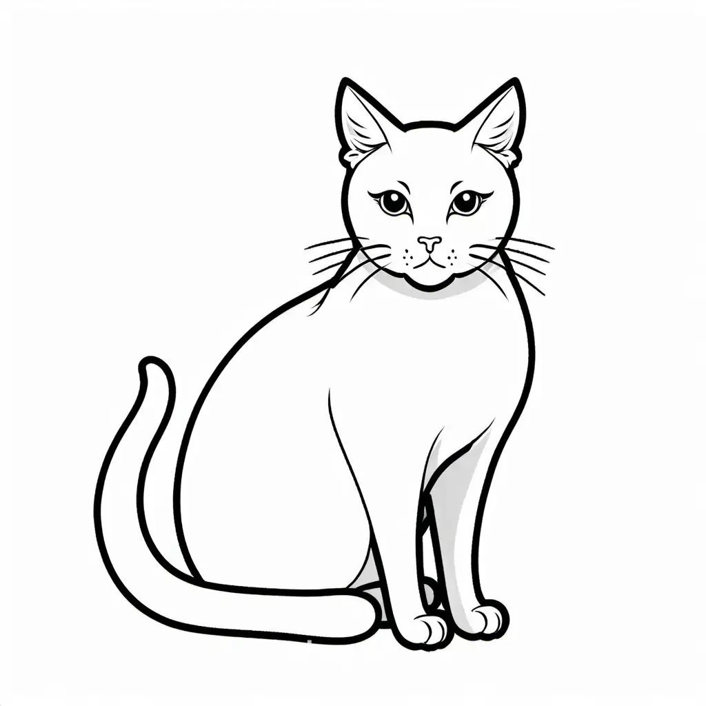 Cat, Coloring Page, black and white, line art, white background, Simplicity, Ample White Space