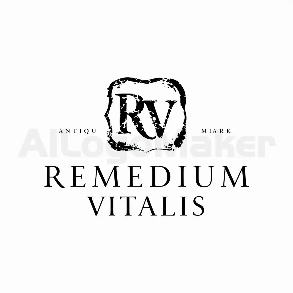 a logo design,with the text "Remedium Vitalis", main symbol:antique ink stamp mark with the letters RV,Moderate,be used in Others industry,clear background