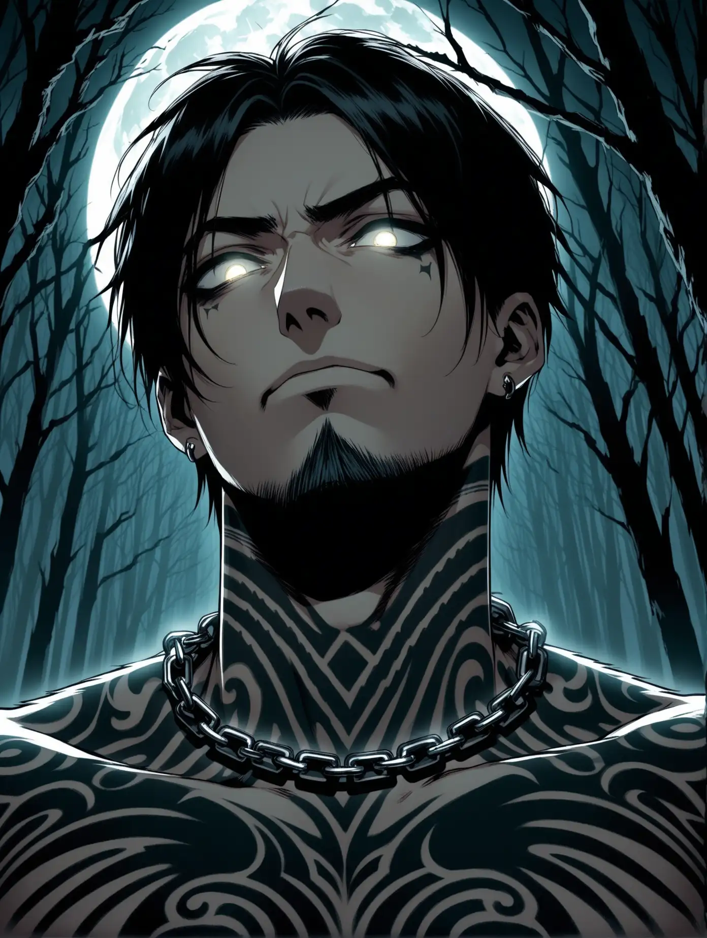 Mysterious-Man-with-Piercing-Gaze-in-Moonlit-Forest-Graveyard