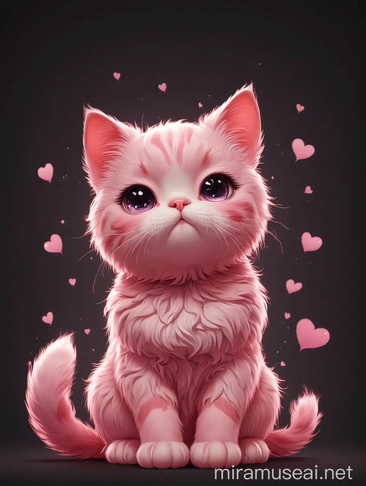 Adorable Pink Cat NFT Illustration in Enigmatic Darkness