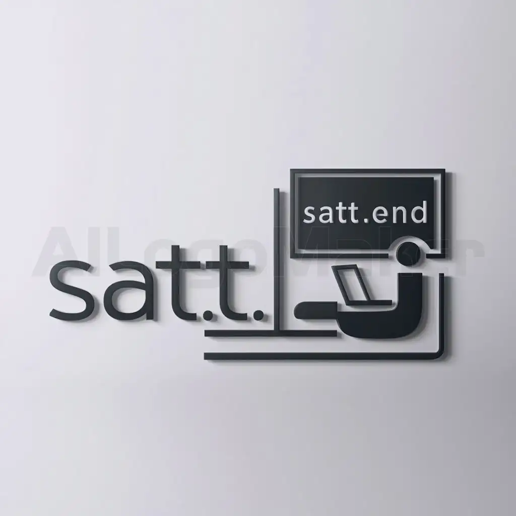 a logo design,with the text "SATT.END", main symbol:sitting upto end in classroom,Minimalistic,be used in Technology industry,clear background