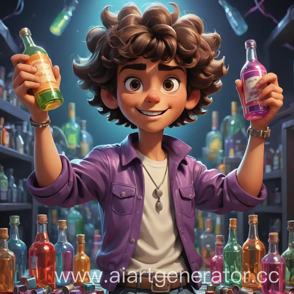 Colorful-Cartoon-Characters-Dancing-with-Bottles-at-a-Disco-Party