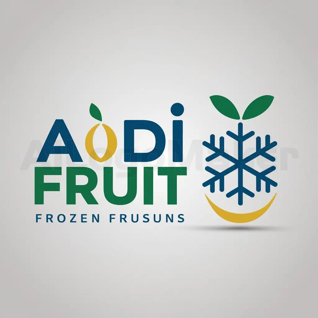 a logo design,with the text "Aidi Fruit", main symbol:create a logo called Aidi Fruit, also including a snowflake, these have to be blue and green, this is a company of sales of frozen fruits,Moderate,be used in 0 industry,clear background