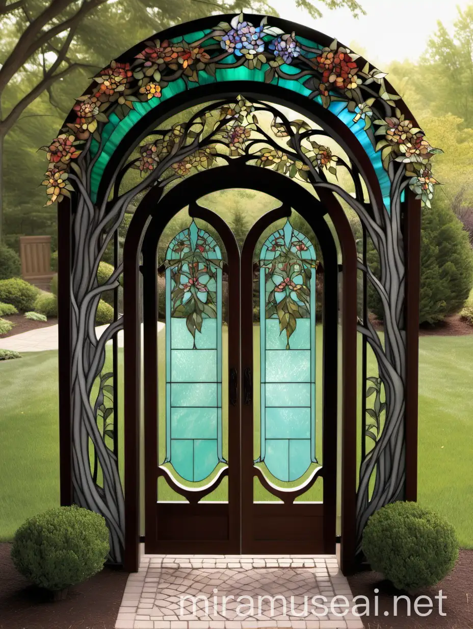 Arbor Decoration with Tiffany Stained Glass Panels