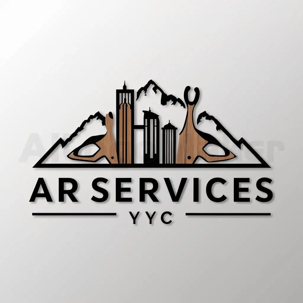 a logo design,with the text "AR Services YYC", main symbol:Calgary Alberta skyline, with mountains and woodworking tools,complex,be used in Others industry,clear background
