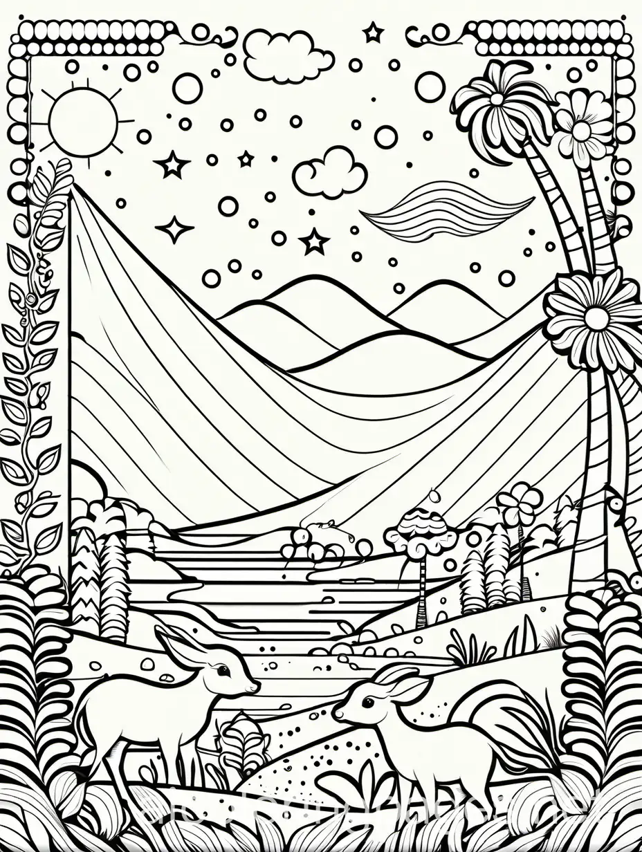 A whimsical scene with a variety of adorable baby animals playing together, outlined for coloring, against a serene white background., Coloring Page, black and white, line art, white background, Simplicity, Ample White Space. The background of the coloring page is plain white to make it easy for young children to color within the lines. The outlines of all the subjects are easy to distinguish, making it simple for kids to color without too much difficulty