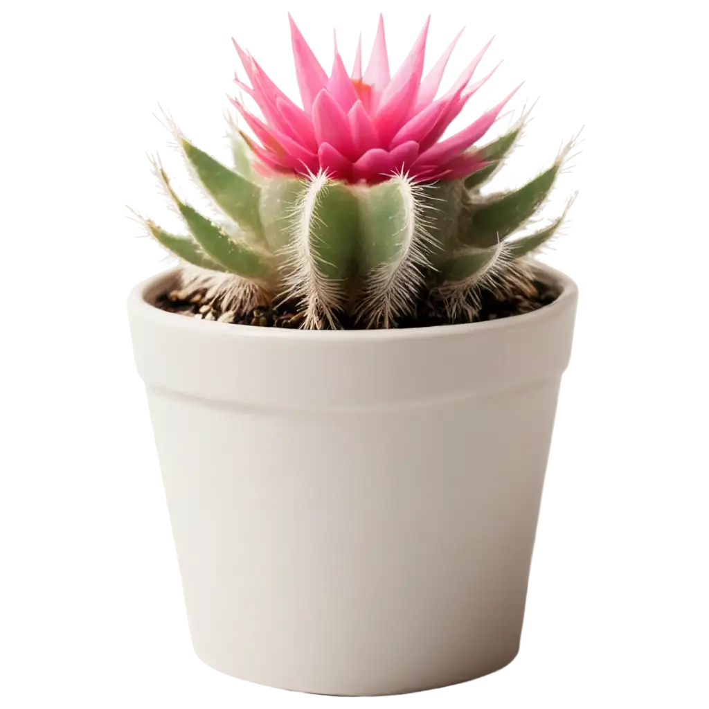 beautiful bloom mini cactus at white potted