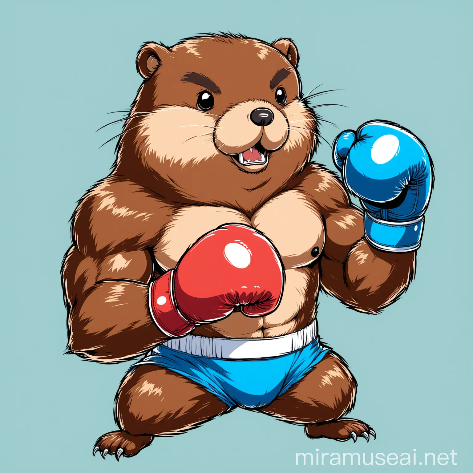 Muscular Beaver with Boxing Glove Powerful Rodent Ready to Fight