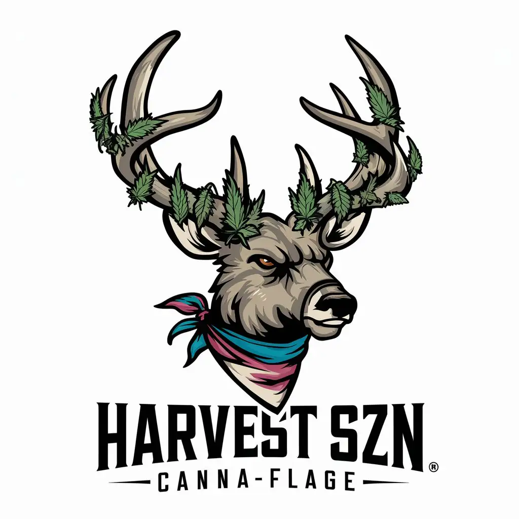 LOGO-Design-For-Harvest-SZN-CannaFlage-Powerful-Deer-with-Cannabis-Antlers