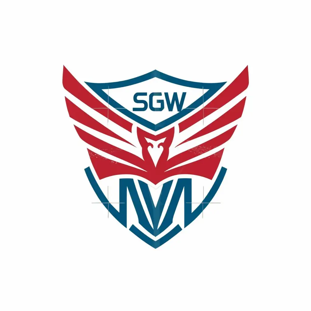a logo design,with the text "SGW", main symbol:eagle wing shield white blue red, white background,Minimalistic,be used in Sports Fitness industry,clear background