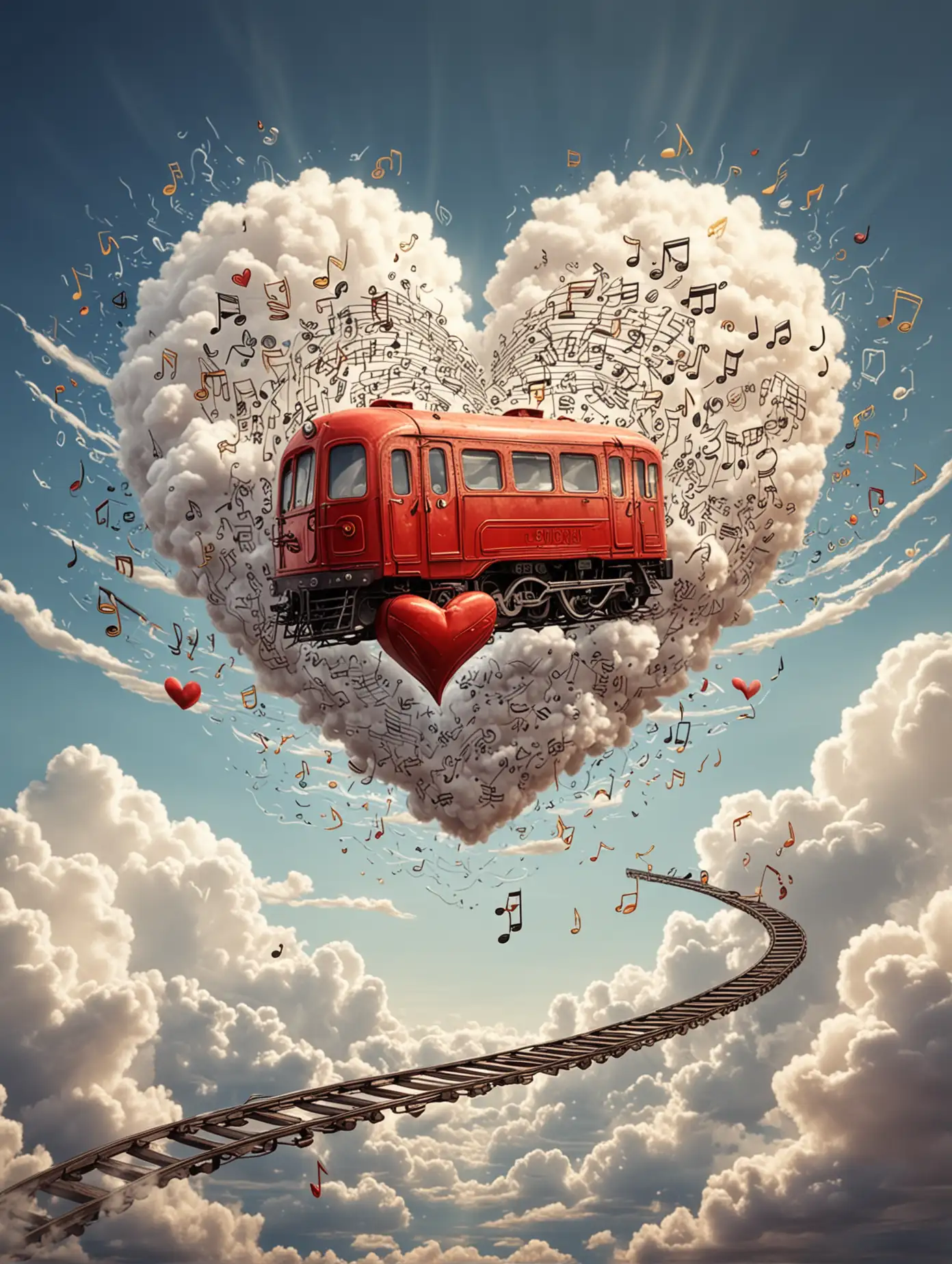 HeartShaped Train with Musical Notes in Clouds