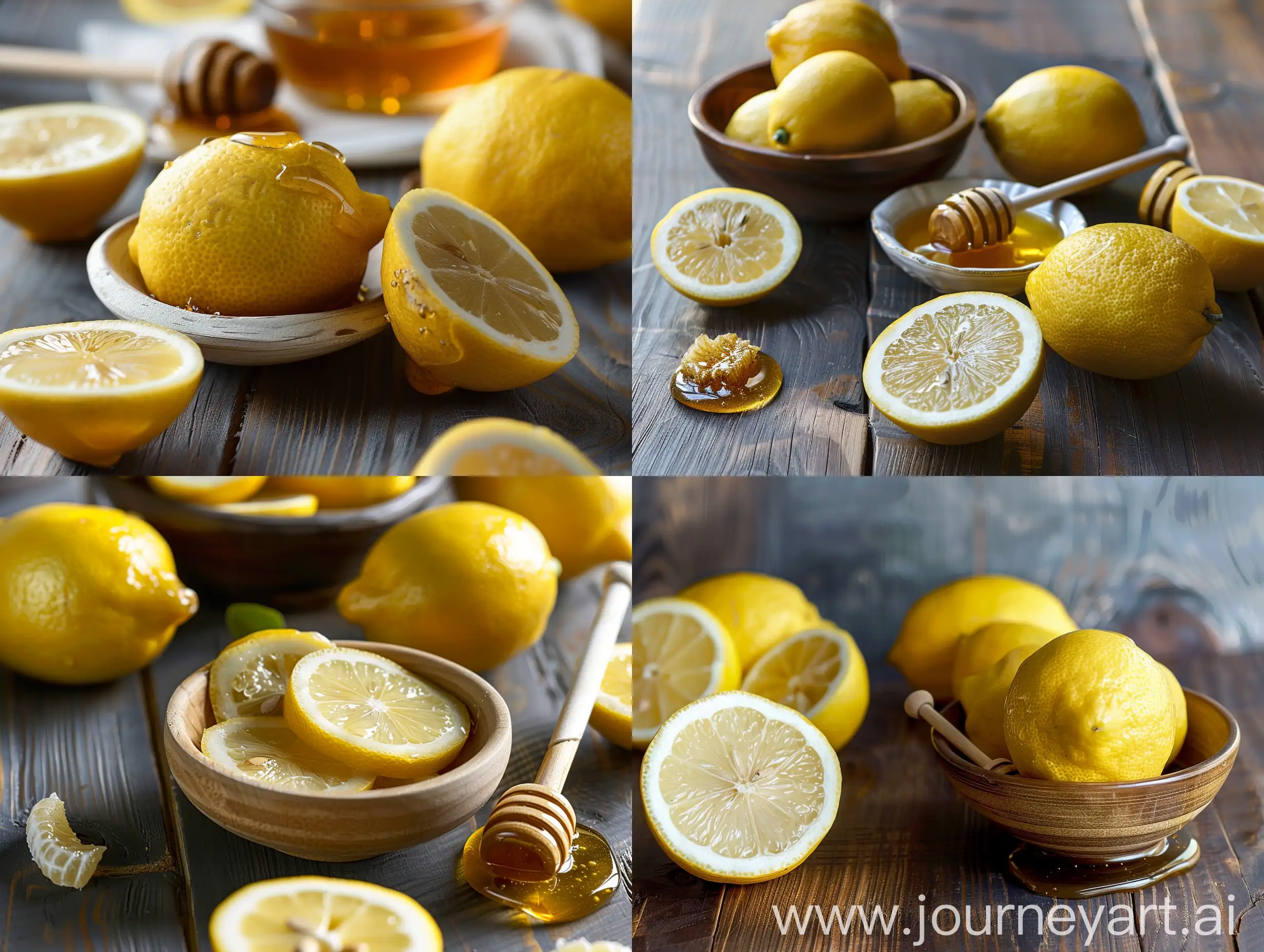 Fresh-Yellow-Lemon-with-a-Bowl-of-Honey-on-Wooden-Table
