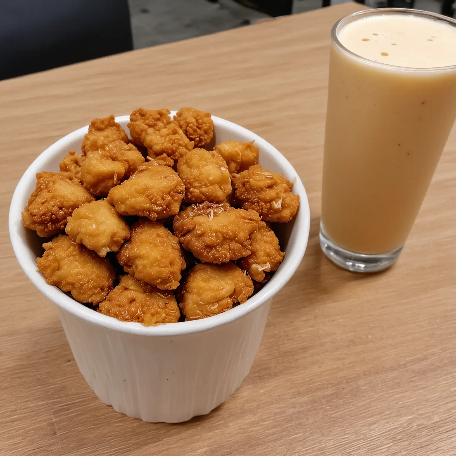Crispy Chicken Chunks with Milk Tea Delicious Fried Chicken and Refreshing Beverage Pairing
