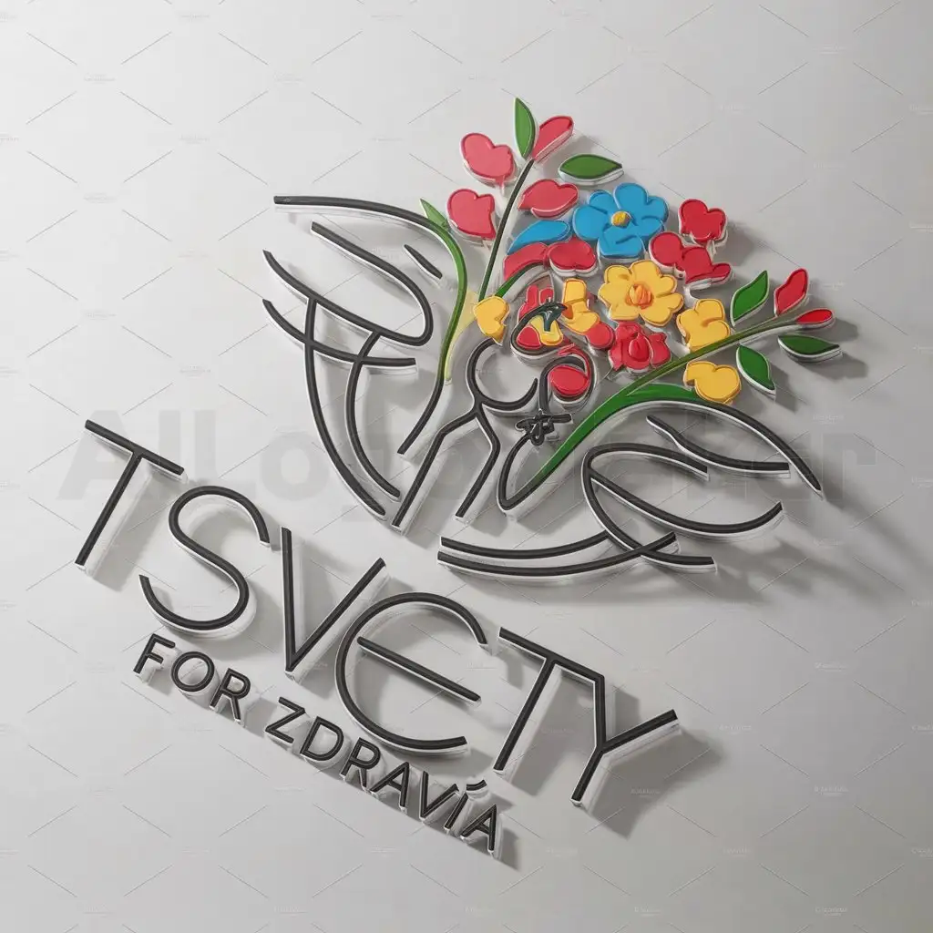a logo design,with the text "Tsvety for zdravia", main symbol:Flowers and girl,complex,be used in Beauty Spa industry,clear background