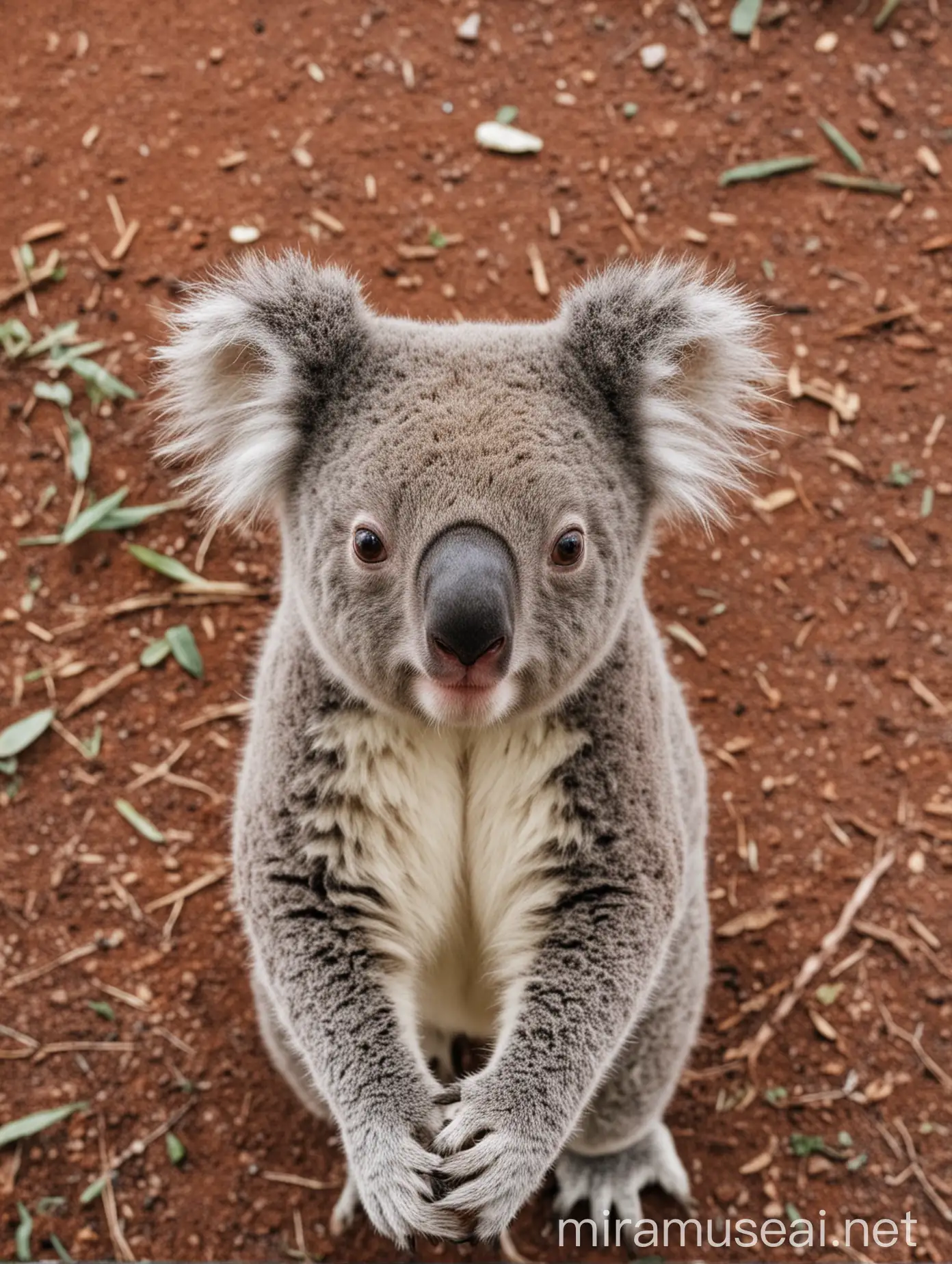 Koala on Ground Looking into camera 