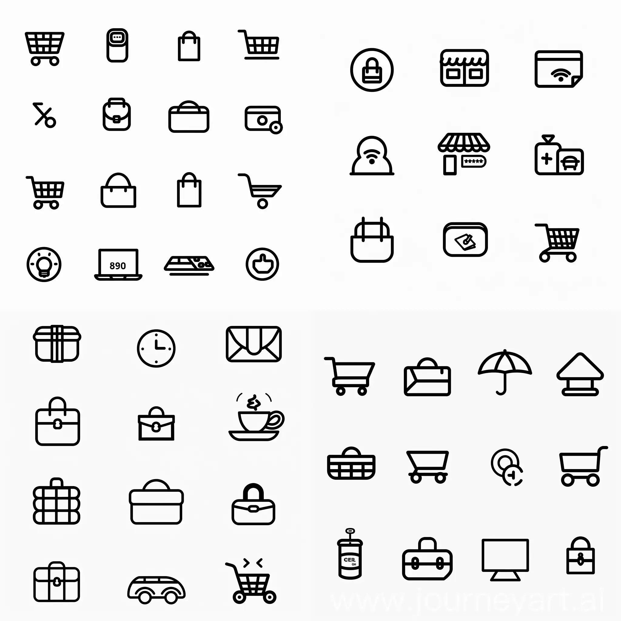 web shop simple ui icons, modern design, line icons, minimalist, simple, black icons, clean white background